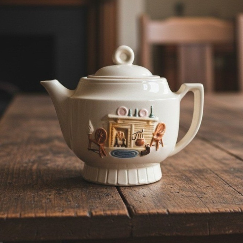 Porcelier Hand Decorated Tea Pot,‎ Collectible Vitreous China, Colonial Hearth